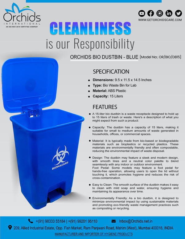 Orchids Bio Waste Dust Bin 15 Litres (Blue)