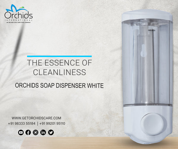 Orchids Soap/Sanitizer Dispenser 500 ml (White), ABS Body, Wall Mounted Soap Dispenser, Sleek Design, Ideal for Kitchen, Bathroom, Schools, Offices, Commercial use.