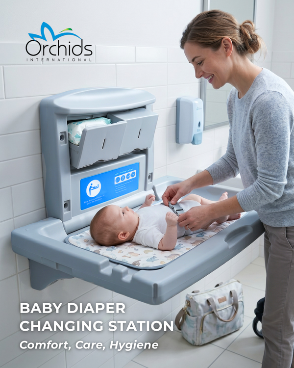 Orchids HDPE, Grey Baby Diaper Changing Station, Heavy Duty, Wall Mounted Folding, Horizontal, Sleeping Model, Ideal for Hospitals, Restaurant, Commercial Bathrooms (OR/BC/01)