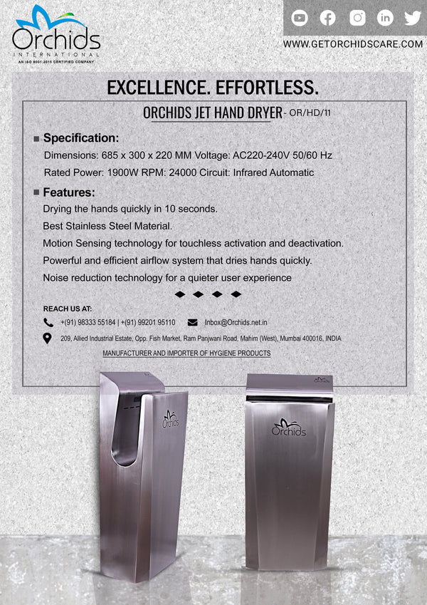 Jet Hand Dryer Stainless Steel ( OR/HD/11)