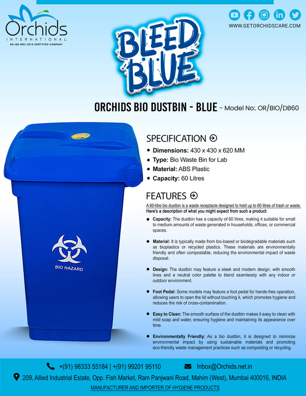 Orchids Bio Waste Dust Bin 60 Litres (Blue)