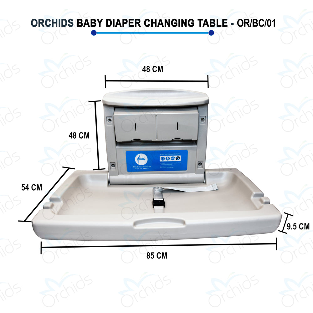 Orchids OR/BC/01 HDPE, Grey Baby Diaper Changing Station, Heavy Duty, Wall Mounted Folding, Horizontal, Sleeping Model, Ideal for Hospitals, Restaurant, Commercial Bathrooms