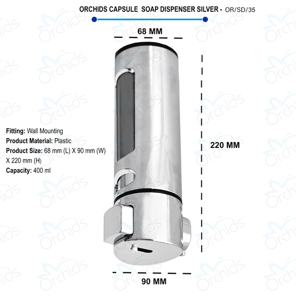 Orchids Soap/Sanitizer Dispenser 400 ml , ABS Body, Wall Mounted Soap Dispenser, Sleek Design, Ideal for Kitchen, Bathroom, Schools, Offices, Commercial use.