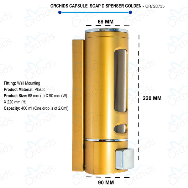 Orchids Soap/Sanitizer Dispenser 400 ml , ABS Body, Wall Mounted Soap Dispenser, Sleek Design, Ideal for Kitchen, Bathroom, Schools, Offices, Commercial use.