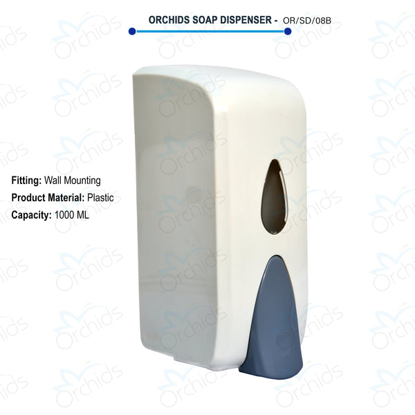 Orchids Soap/Sanitizer Dispenser 1000 ml (White), ABS Body, Wall Mounted Soap Dispenser, Sleek Design, Ideal for Kitchen, Bathroom, Schools, Offices, and Commercial use.