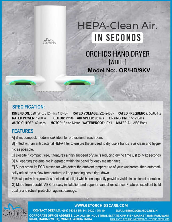 Orchids Hand Dryer (White) OR/HD/9KV
