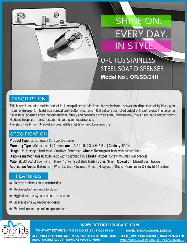 Orchids Stainless Steel Soap Dispenser (OR/SD/24H)