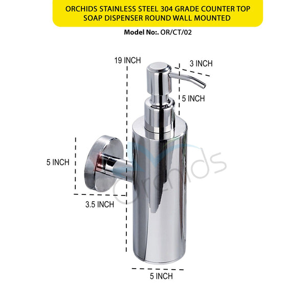 Orchids Stainless Steel 304 Grade Counter Top Soap Dispenser Round Wall Mounted (OR/CT/02)