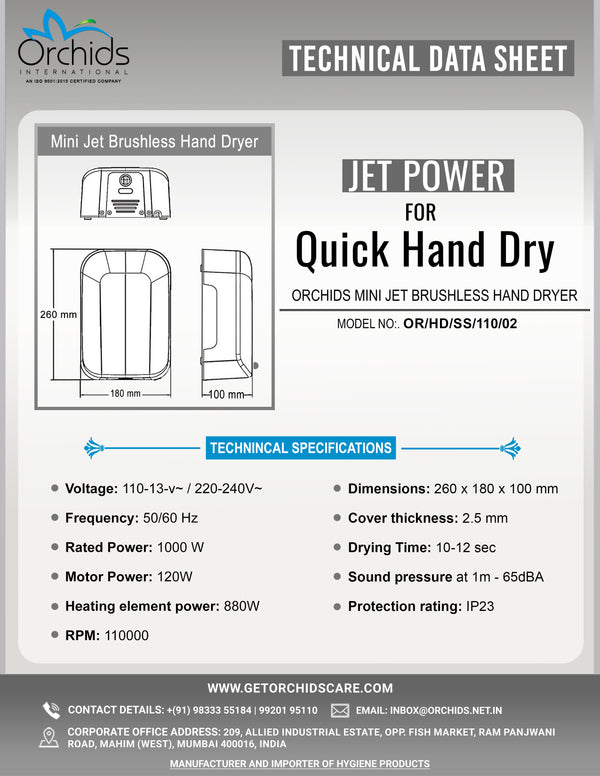 Orchids Mini Jet Brushless Hand Dryer