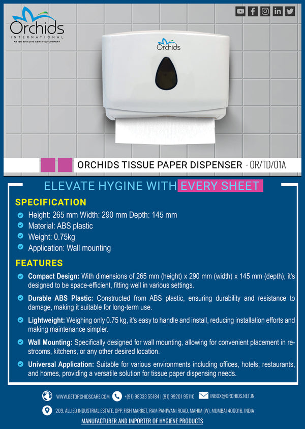 Orchids Tissue Paper Dispenser Compact Design ABS, Lightweight, Wall-Mounted OR/TD/01A