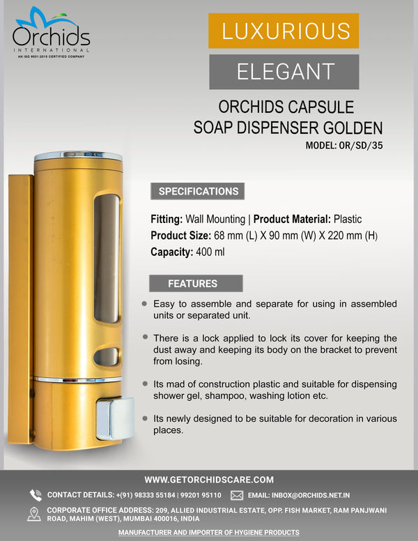 Orchids Soap/Sanitizer Dispenser 400 ml , ABS Body, Wall Mounted Soap Dispenser, Sleek Design, Ideal for Kitchen, Bathroom, Schools, Offices, Commercial use.