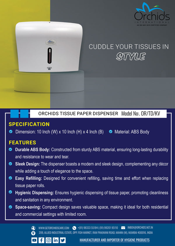 Orchids Tissue Dispenser Wall Mounted ABS Plastic Capacity of 300 Sheets OR/TD/KV