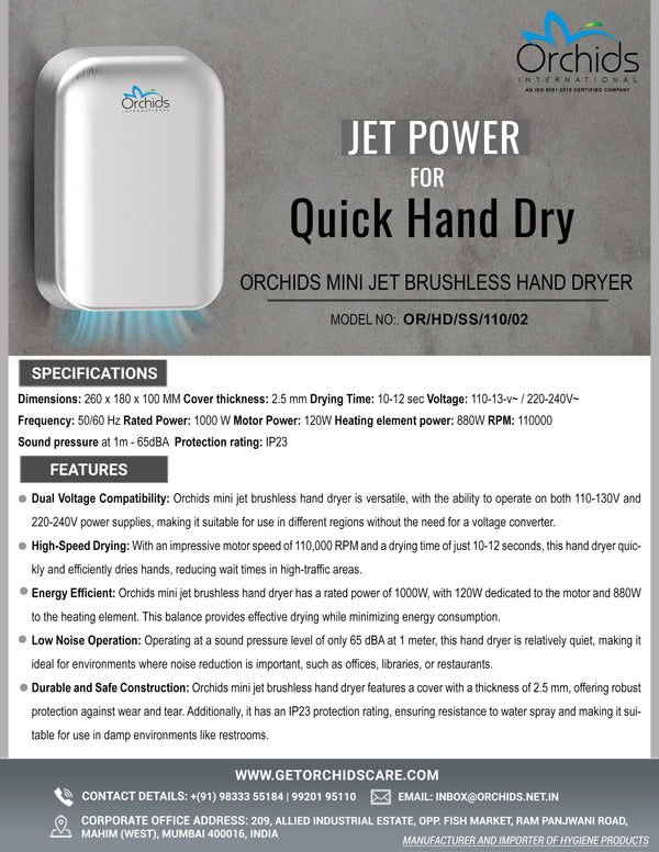 Orchids Mini Jet Brushless Hand Dryer