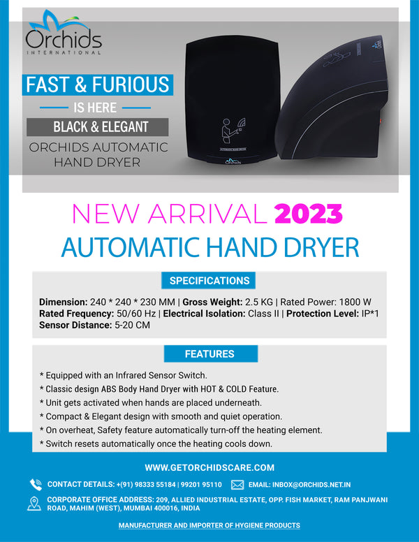 Orchids Automatic Black Hand Dryer with HOT & Cold Feature ABS Plastic Body Machine