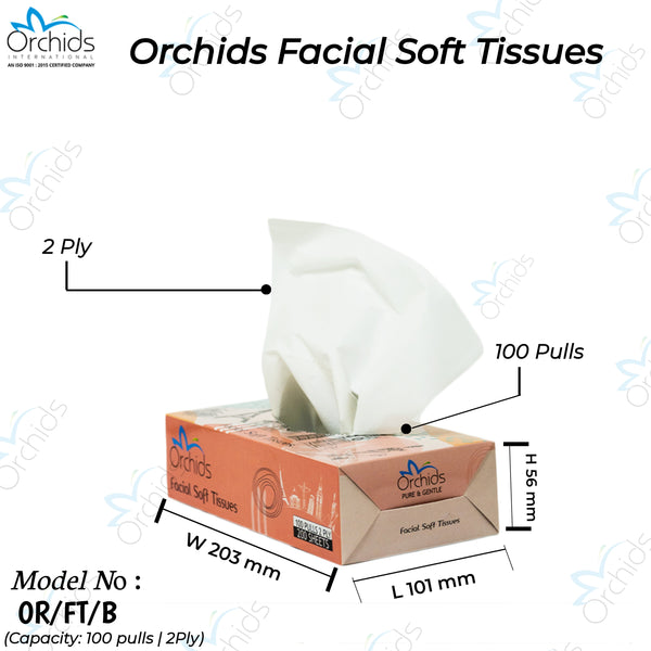 Orchids Facial Soft Tissue Box 100 pulls 2 ply - Pack of 60 boxes