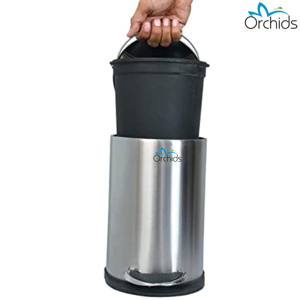 Orchids Soft Close Pedal Bin (Mirror Finish) 23 Liters (Outer Bin Size : Dia - 11.5 inches x Height - 16.5 inches)