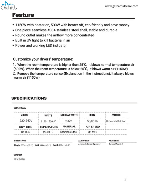 High Speed SS Hand Dryer (Mini)