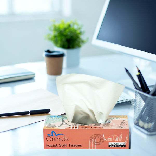 Orchids Facial Soft Tissue Box 100 pulls 2 ply - Pack of 60 boxes