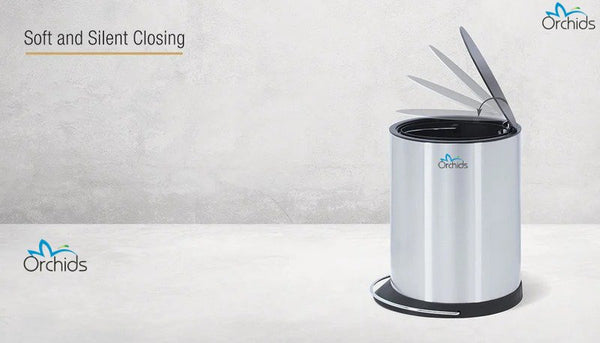 Orchids Soft Close Pedal Bin (Mirror Finish) 23 Liters (Outer Bin Size : Dia - 11.5 inches x Height - 16.5 inches)