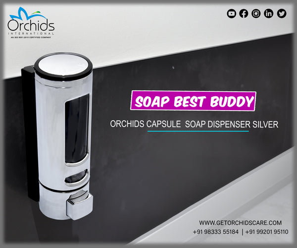 Orchids Soap/Sanitizer Dispenser 400 ml , ABS Body, Wall Mounted Soap Dispenser, Sleek Design, Ideal for Kitchen, Bathroom, Schools, Offices, Commercial use.