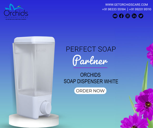 Orchids Soap/Sanitizer Dispenser 500 ml (White), ABS Body, Wall Mounted Soap Dispenser, Sleek Design, Ideal for Kitchen, Bathroom, Schools, Offices, Commercial use.