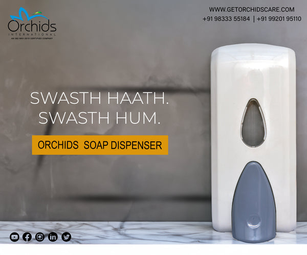 Orchids Soap/Sanitizer Dispenser 1000 ml (White), ABS Body, Wall Mounted Soap Dispenser, Sleek Design, Ideal for Kitchen, Bathroom, Schools, Offices, and Commercial use.