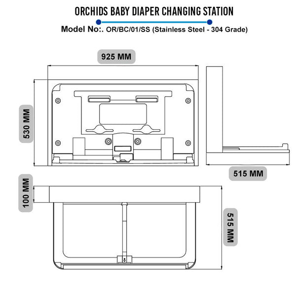 Orchids Baby Diaper Changing Station (OR/BC/01/SS) Stainless Steel - 304 Grade