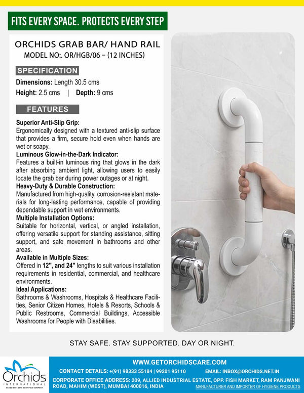 ORCHIDS GRAB BAR / HAND RAIL MODEL NO.: OR/HGB/06 – (12 INCHES)