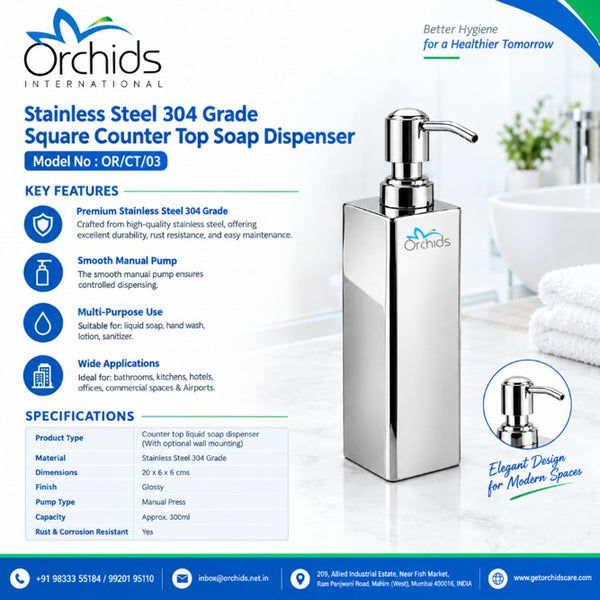 Stainless Steel 304 Grade Square Counter Top Soap Dispenser OR/CT/03