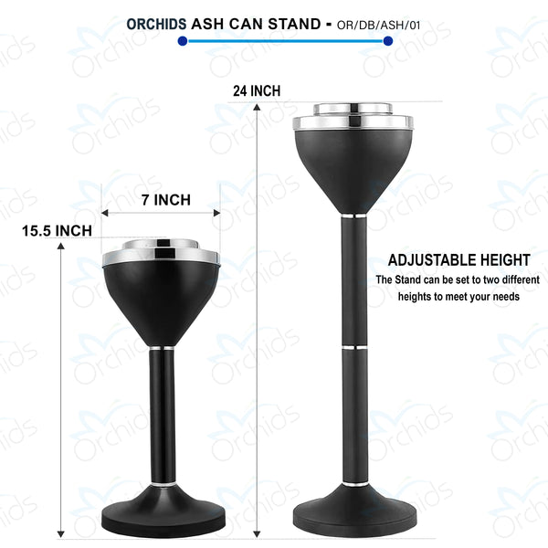 Orchids Adjustable Outdoor Standing Ashtray, Black, Push Down Floor Stand Ashtray with Lid, Ashtrays for Cigarettes, 24