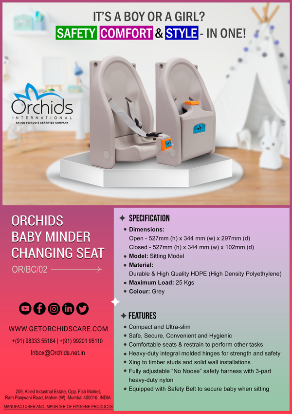Orchids Vertical Baby Changing Station, HDPE Wall Mounted Durable Changing Table, Diaper Changing Tables for Home, Hotels.Restaurants, Commercial Bathroom Compact, Secure Baby Seat (Sitting Model)…