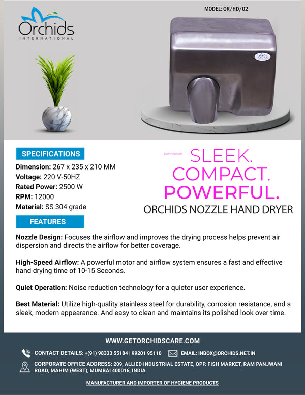 Orchids Stainless Steel Hand Dryer with Nozzle 220V