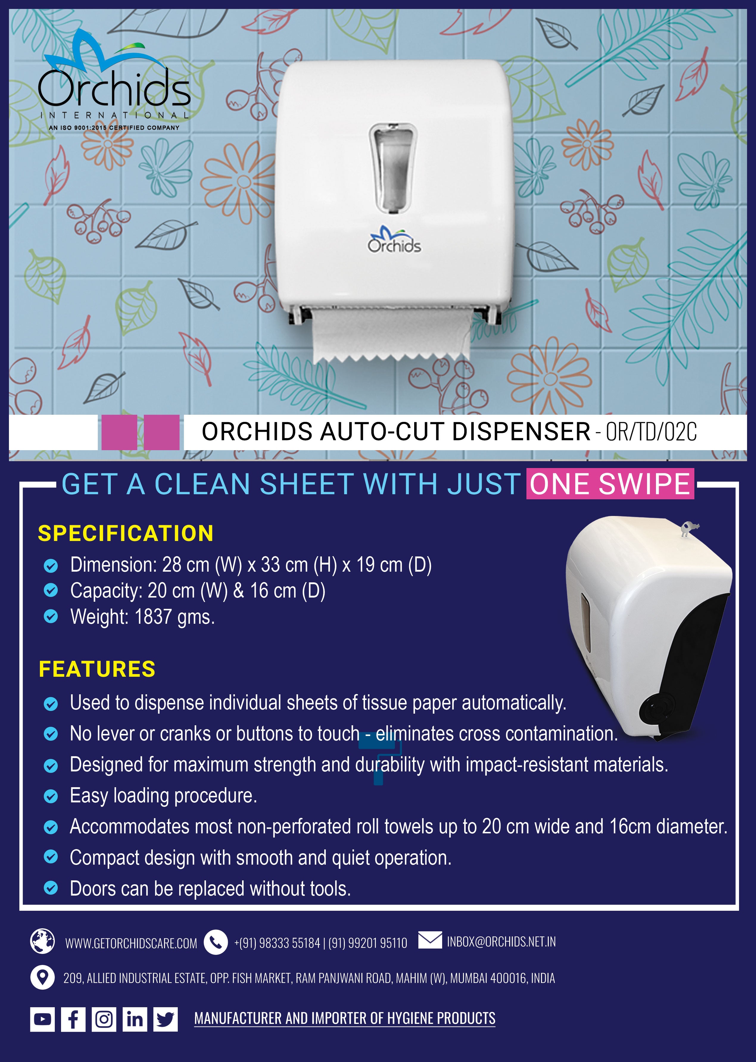 Orchids Auto Cut tissue dispenser (OR/TD/06C) (White)