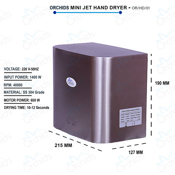 Orchids Stainless Steel Hand Dryer Mini/Compact Jet Hand Dryer 220V