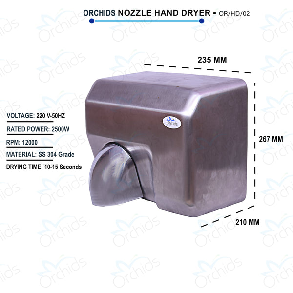 Orchids Stainless Steel Hand Dryer with Nozzle 220V