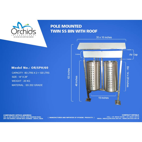 Pole Mounted Twin SS Bin with Roof